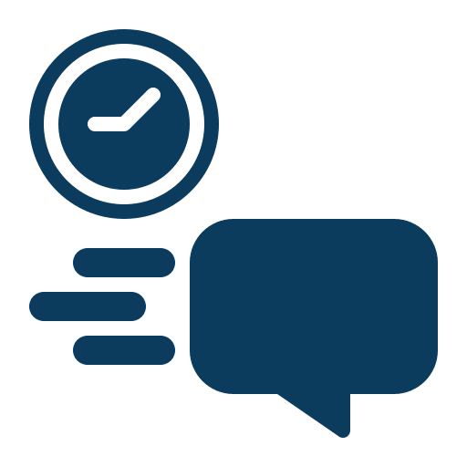 Clock and speech bubble icon.